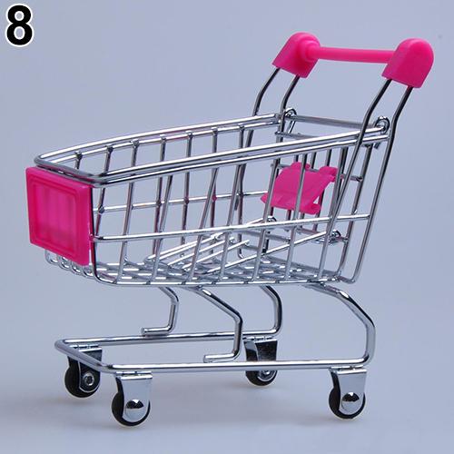 Carrito de mano para supermercado, Mini carrito de compras, decoración de escritorio, almacenamiento, juguete para: Fuchsia