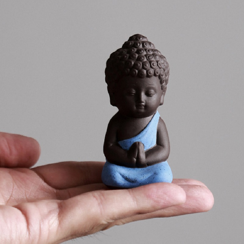 Statues de bouddha en argile | Petites Statues de bouddhisme, Litlle méditation moine Miniature artisanat, Mini moines bouddhisme chinois Zen, 4.9x9.5CM