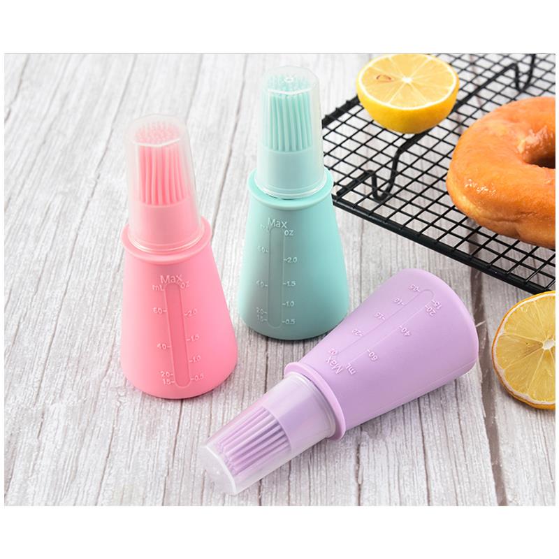 Silicone Oil Bottle Brush Multifunction Basting Brush Sauce Oil Bottle with Lid Silicone Oil Bottle Brush Kitchen Baking Coxeer