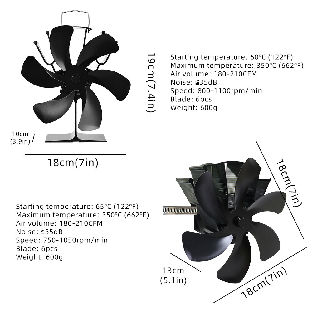 6 Blades Opknoping Warmte Aangedreven Kachel Fan Eco Haard Fan Stand Hout Brander Rustig Energiebesparing Thuis Efficiënte Warmteverdeling