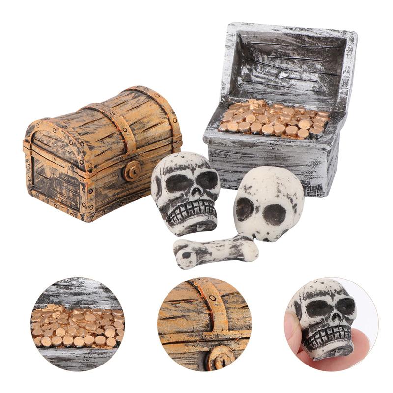 5Pcs Pirate Treasure Box Skull Ornament Micro Landscape Handicraft Decor