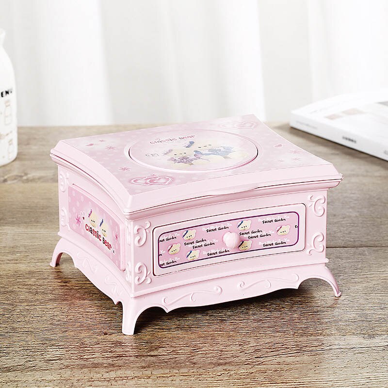 Dancer Rotating Music Box Classical Drawer Makeup Mirror Music Box Jewelry Storage Box To Send Girlfriend Box: Pink