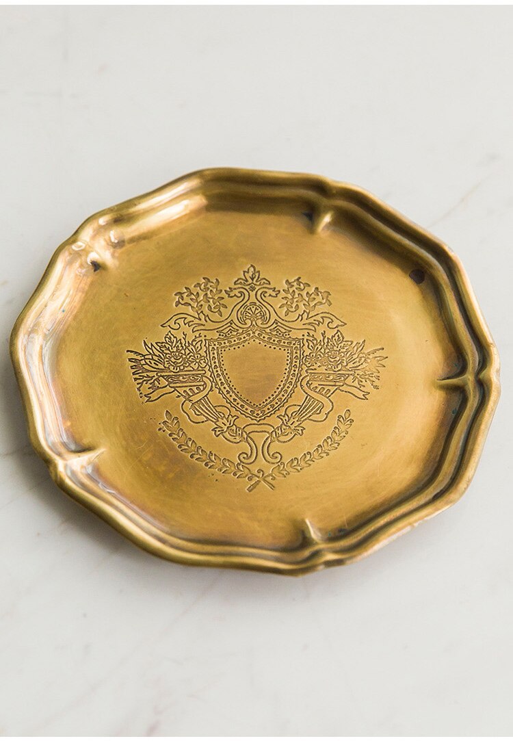 Copper Plate 12.5cm Snack Tray Dessert Plates Dinnerware Jewelry Storage Tray Carved Flowers