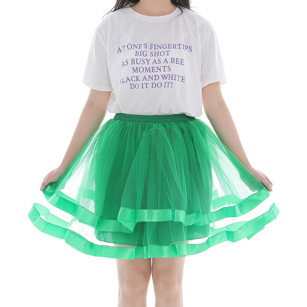 Elastic Waist Vintage Rockabilly Petticoat Crinoline Puffy Tutu Tulle Underskirt Net Tulle Princess Ballet Dance Pettiskirts 045: Green / waist 66-110 cm
