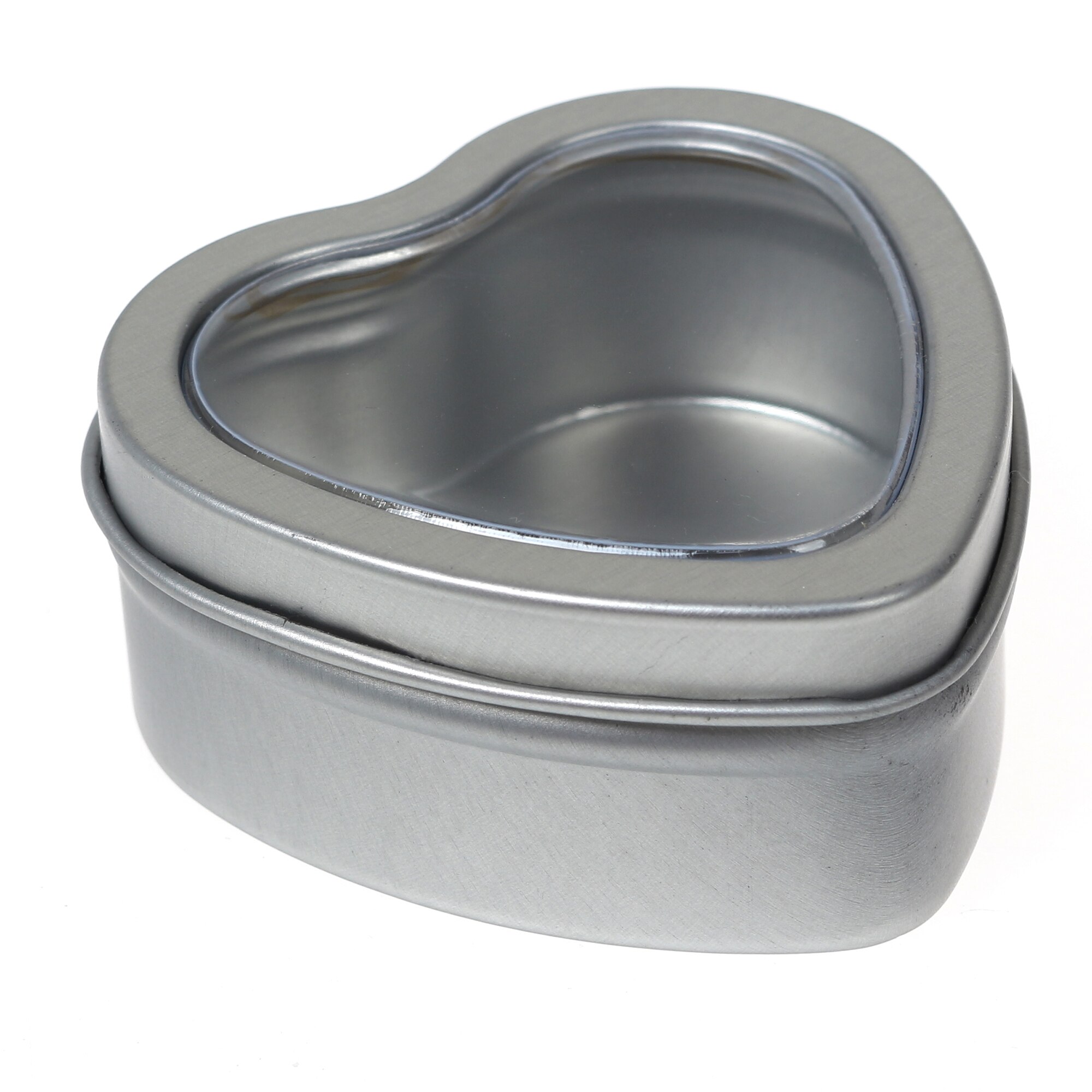 Boîtes vides en métal argenté en forme de cœur, avec fenêtre transparente, pour la fabrication de bougies, bonbons, et trésors, 60ML, 8 pièces