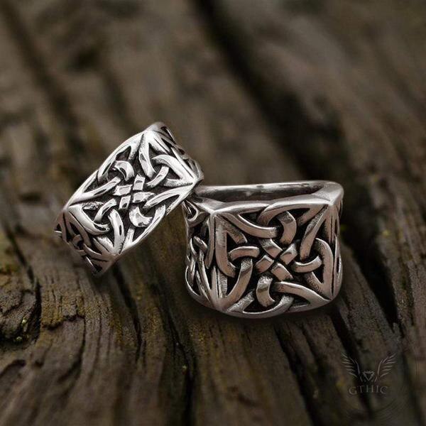 Punk Rock Lucky Knot Stainless Steel Viking Ring Retro Norse Amulet Jewelry For Man OSR630