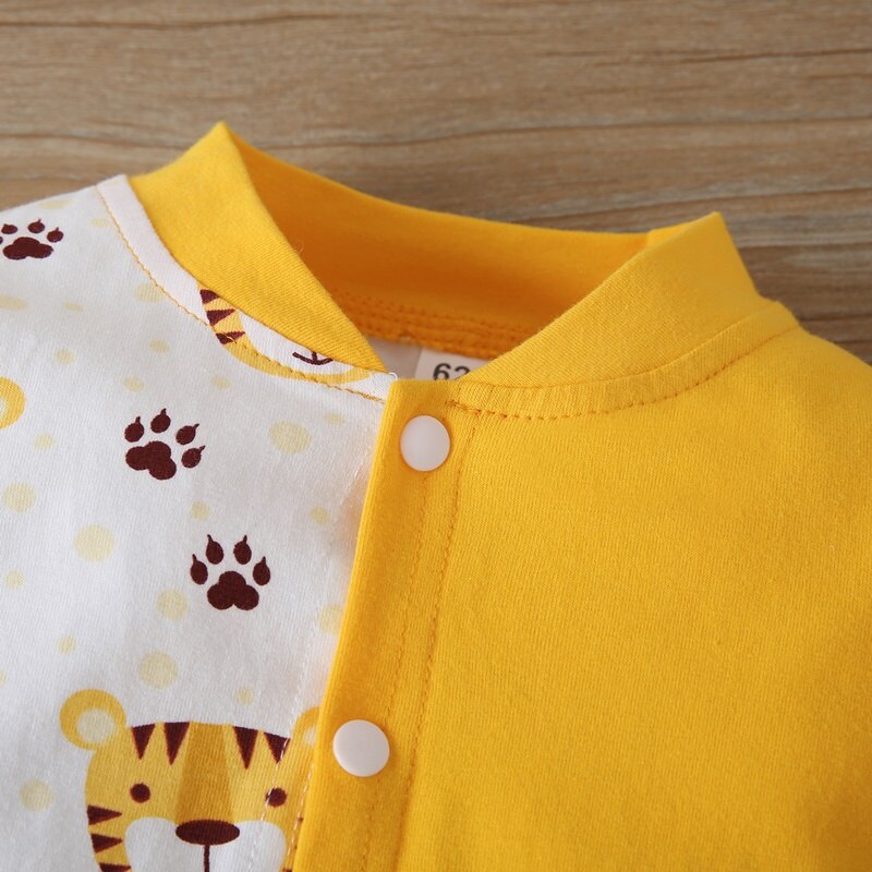 Pasgeboren Baby Jongen Romper 2 Stuks Set Katoen Leuke Cartoon Dier Tijger Patchwork Single Breasted Lange Mouwen Baby Jumpsuit + hoed 0-18M