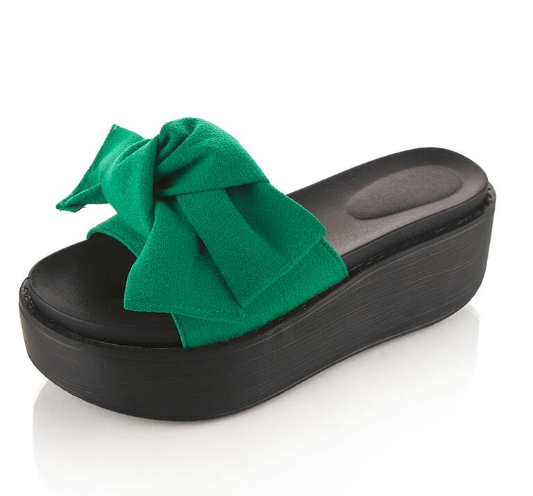 SHIDIWEIKE pajarita grande mujer playa Flip Flops sandalias de verano antideslizante zapatillas Sandalias de plataforma tamaño 34-39 B768: Verde / 8,5