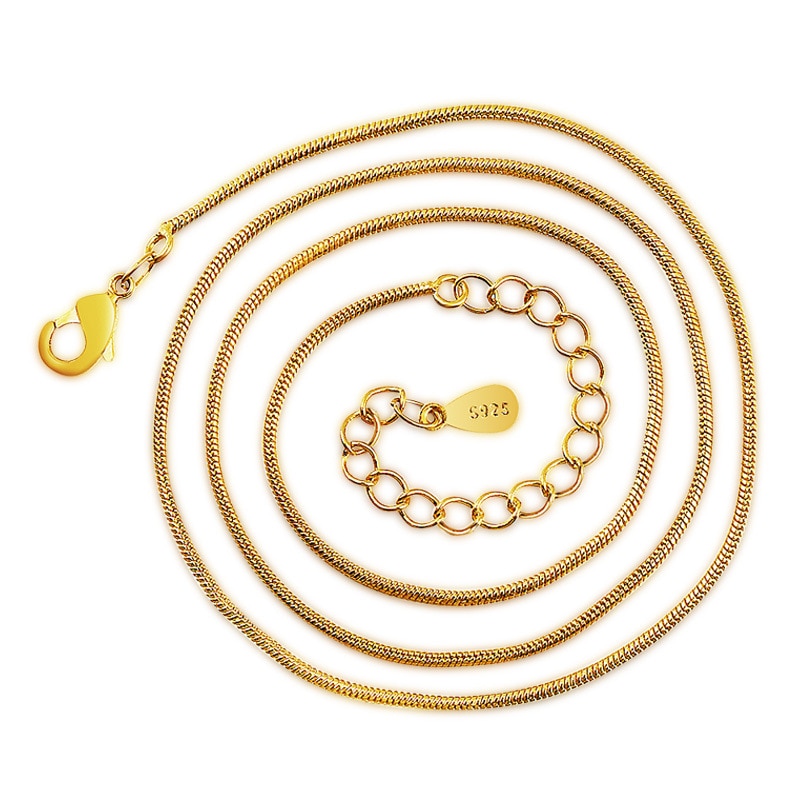 100% 925 sterling silver 24K yellow gold snake chain ladies necklaces jewelry cheap
