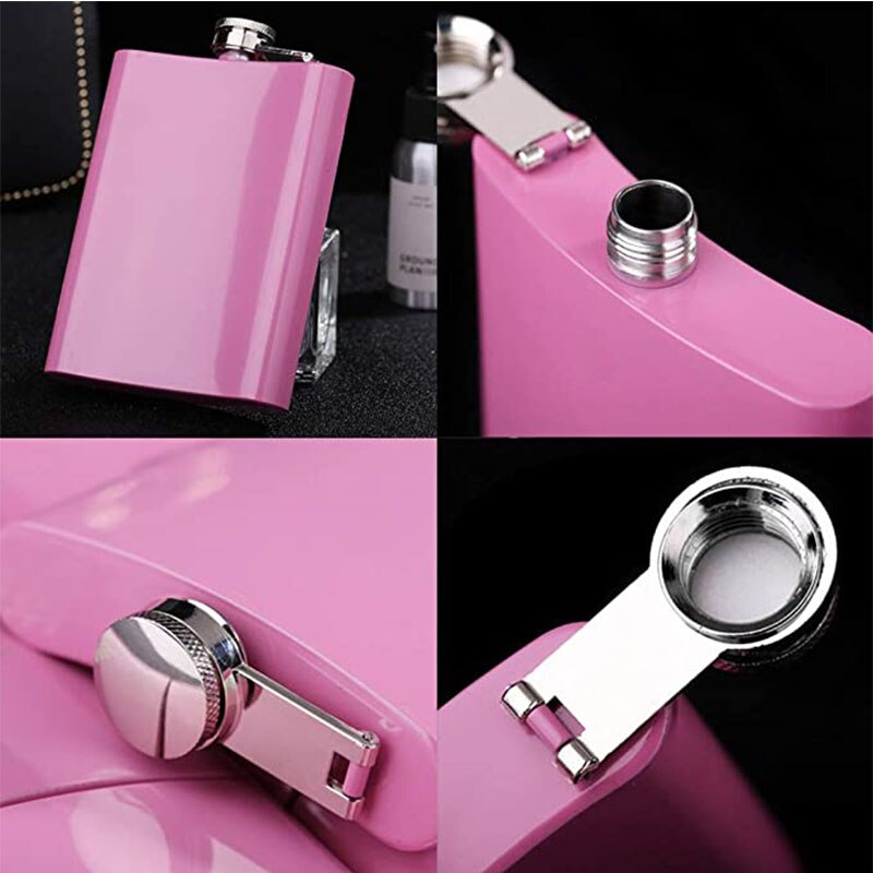 Mini Hip Flask 8oz Pink Alcohol Flask Stainless Steel Bachelorette Party Wedding for Bridesmaids