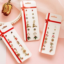 8 Stks/set Vrouwen Creatieve Kerst Earring Set Kerstman Elanden Oorbellen Eenvoudige Mode-sieraden