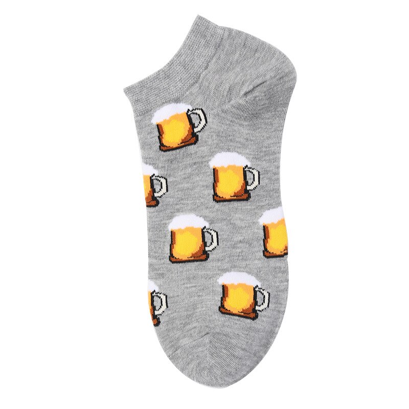 Calcetines bonitos de algodón para hombre, calcetines tobilleros cortos coloridos e informales con números geométricos de fruta, maíz y cerveza,: Marfíl