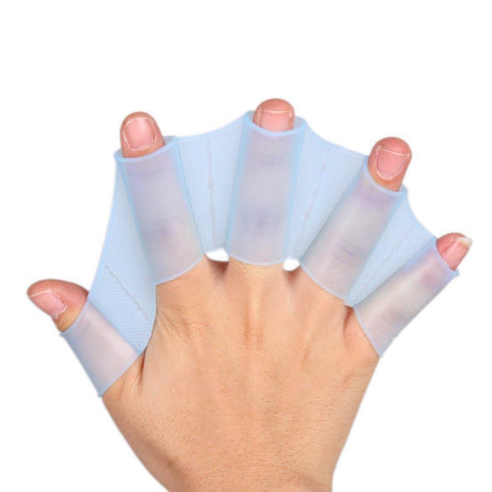 Aletas de natación de silicona, manoplas de mano, guante de entrenamiento Web, accesorios de deportes al aire libre, , 1 par,: Azul / S