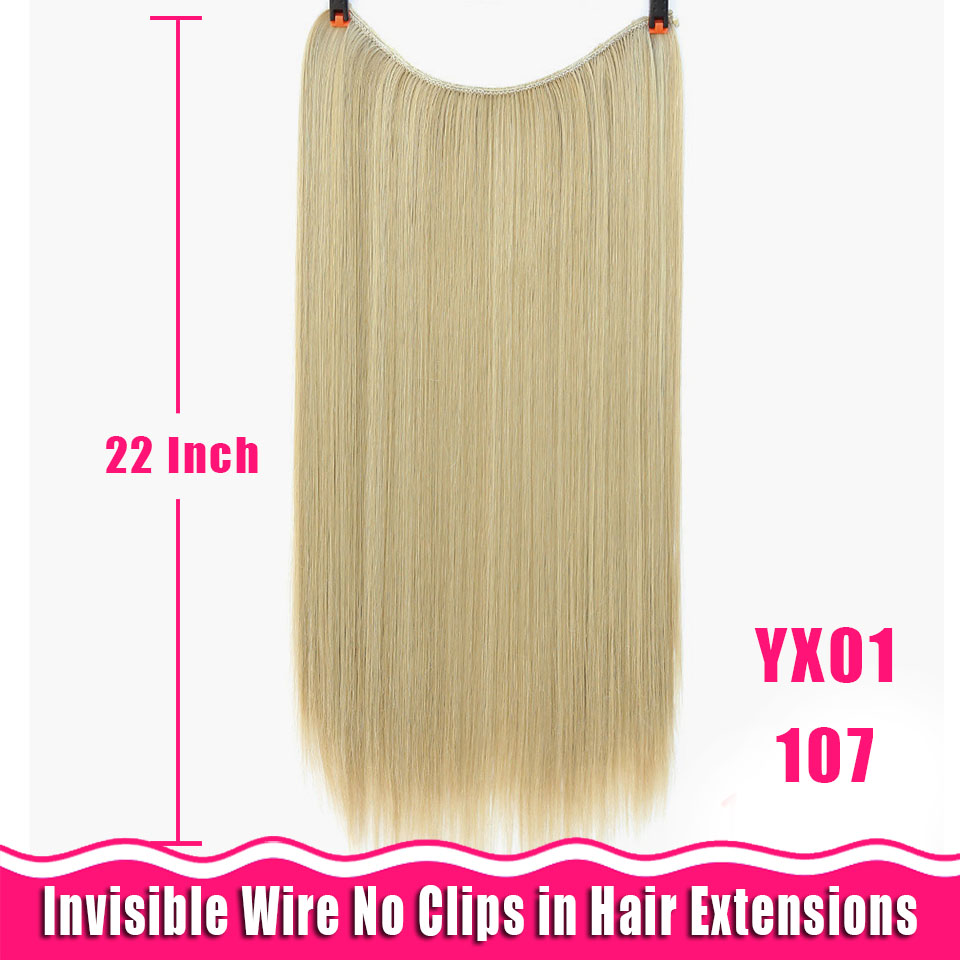 Lang krøllet/lige 24 tommer kvinder fish line hair extensions brun naturlig bølget lang høj temperatur fiber syntetisk hårstykke: Yx01-107