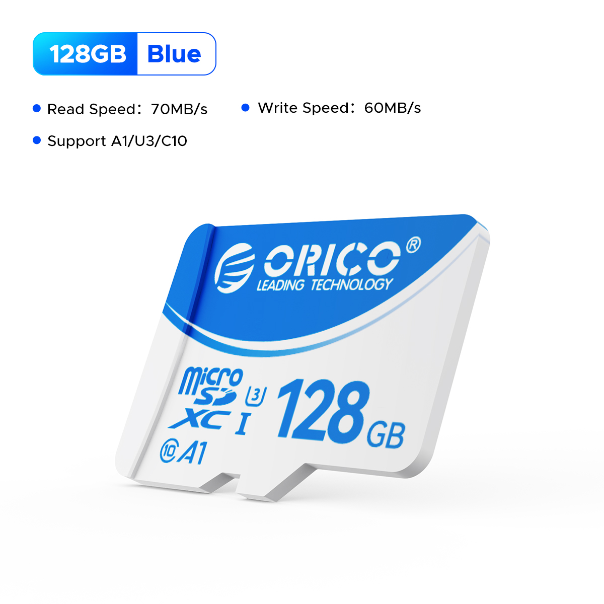 ORICO T3 128GB microSDXC UHS-I Memory Card, 70MB/s Read, 60MB/s, 4K UHD Recoding, U3, Class10, V30, A1, Micro SD for Camera: 8GB