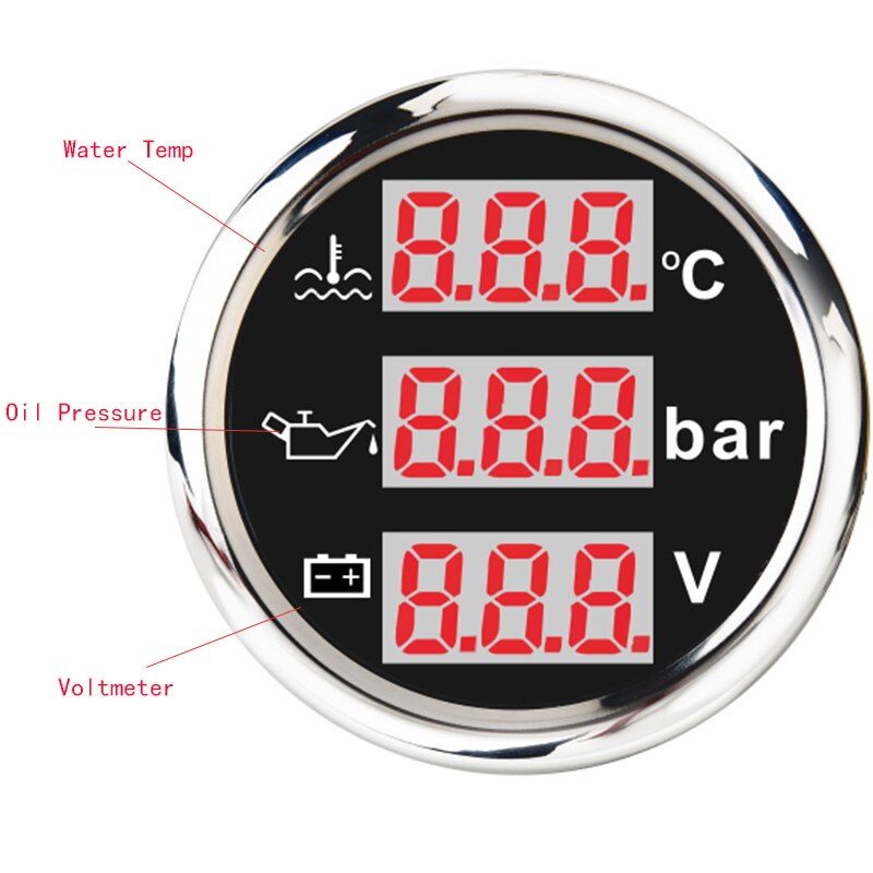 5 modèles 3 en 1 multi-fonction jauge numérique universel étanche avec alarme multi-fonction mètre 52MM