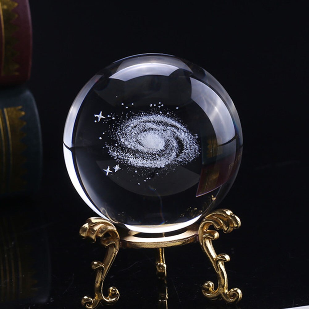 6cm Sphere Home 3D Crystal Ball Clear Miniature Craft Desktop Decoration Photo Props Engraved Solar System With Base
