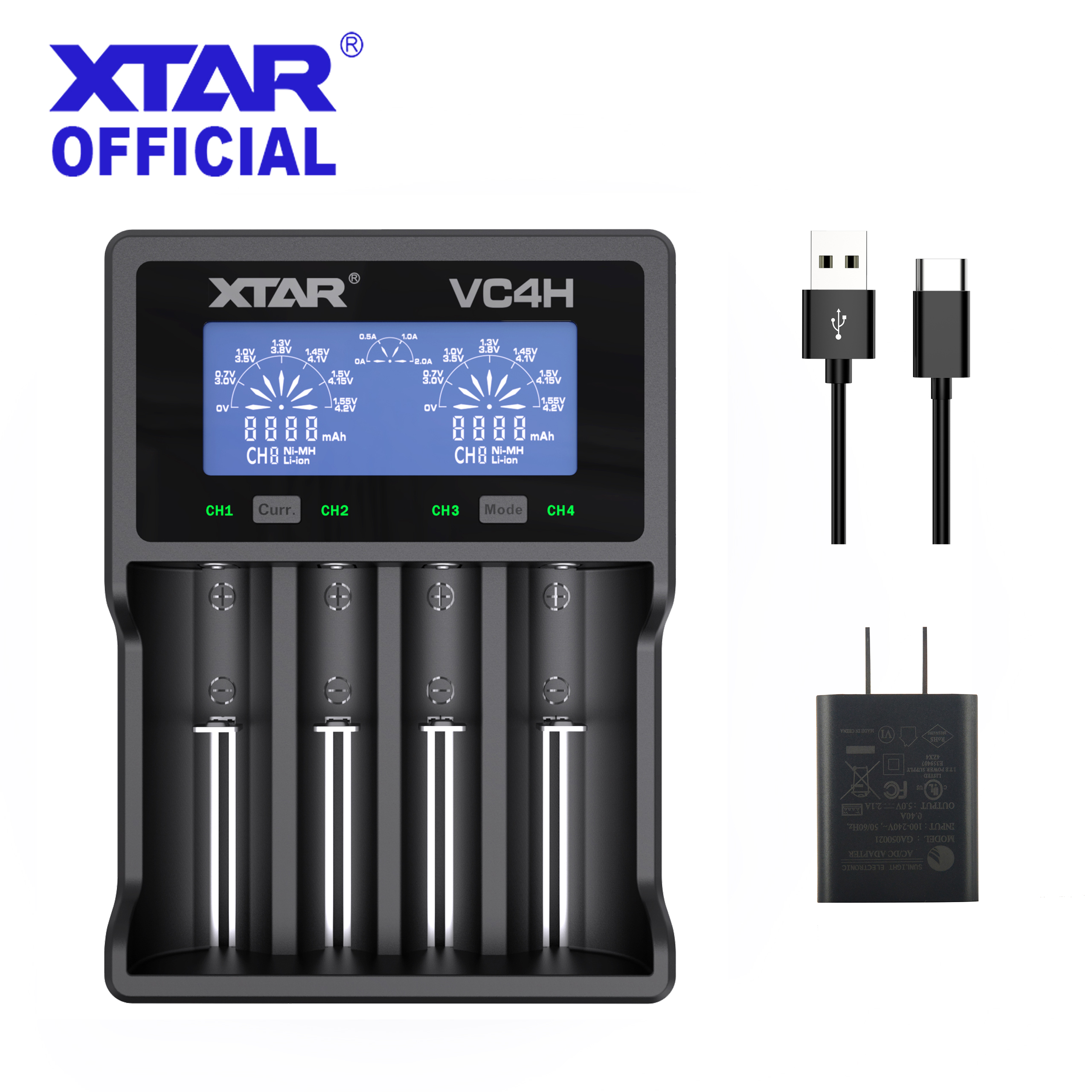 Ładowarka XTAR VC4H – szybkie ładowanie QC3.0 dla akumulatorów 3,6/3,7 V 18650, 20700, 21700, 26650, 18350 i AAA/AA 1,2 V