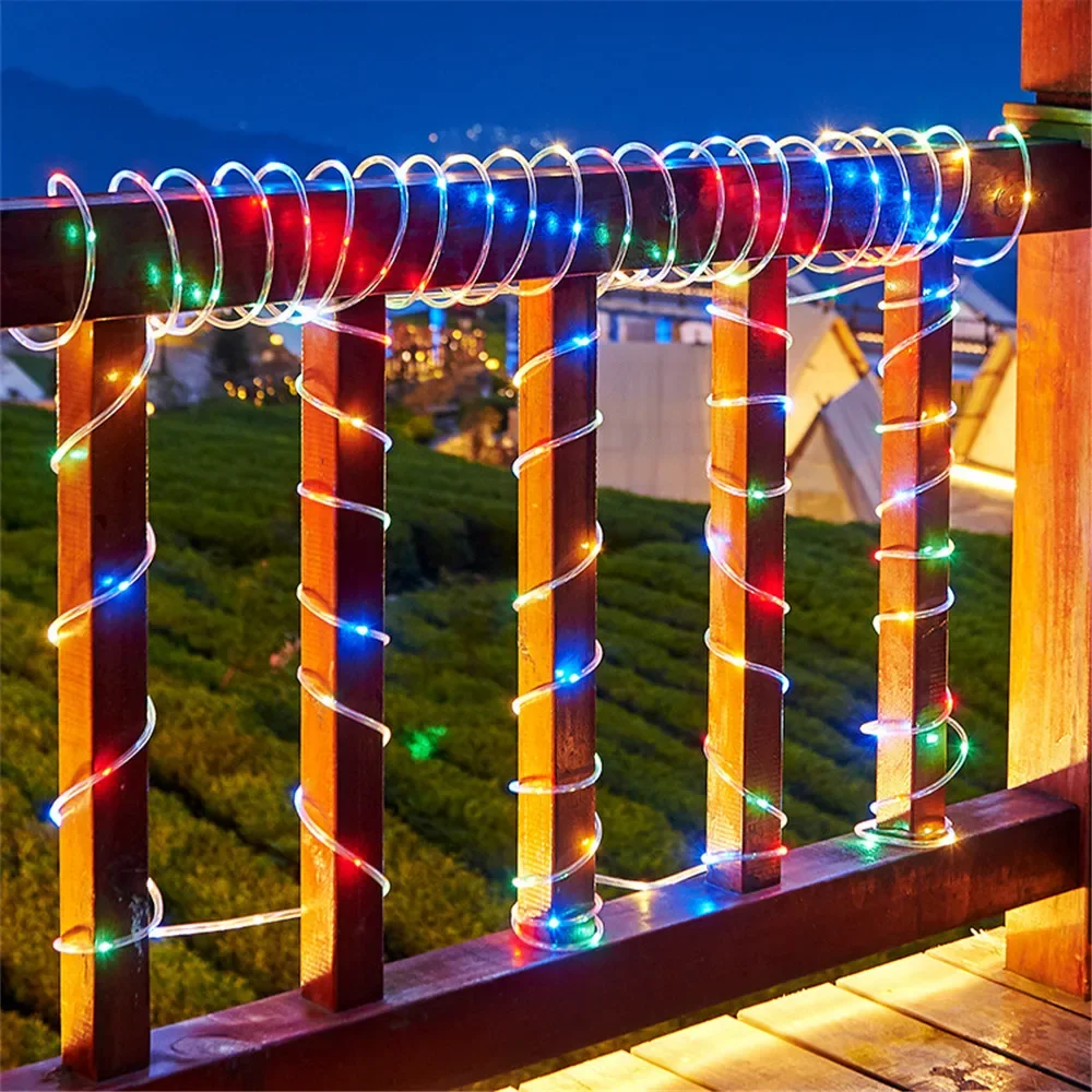 Luces de cuerda LED solares, cadena de luces de tubo de hadas, lámparas de césped impermeables para exteriores, 8 modos para el hogar, jardín, Patio, decoración de boda