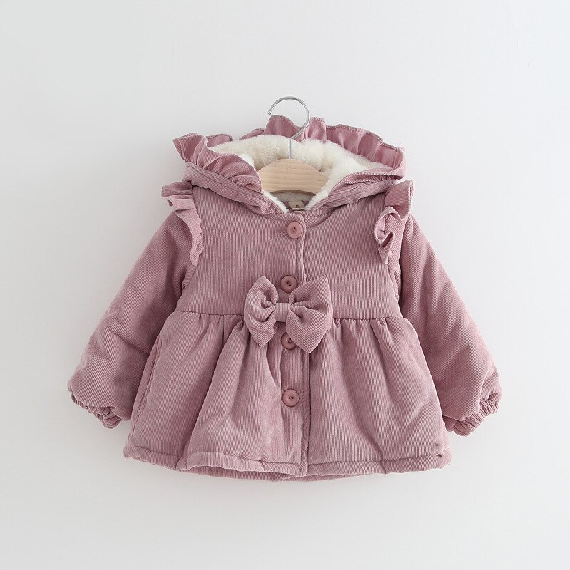 Kinderen Baby Meisjes Mode Parka Jas Roze Uitloper Leuke Lange Mouwen Hooded Boog Jas Winter Warm Effen Kleur Voor Baby meisjes: 6m