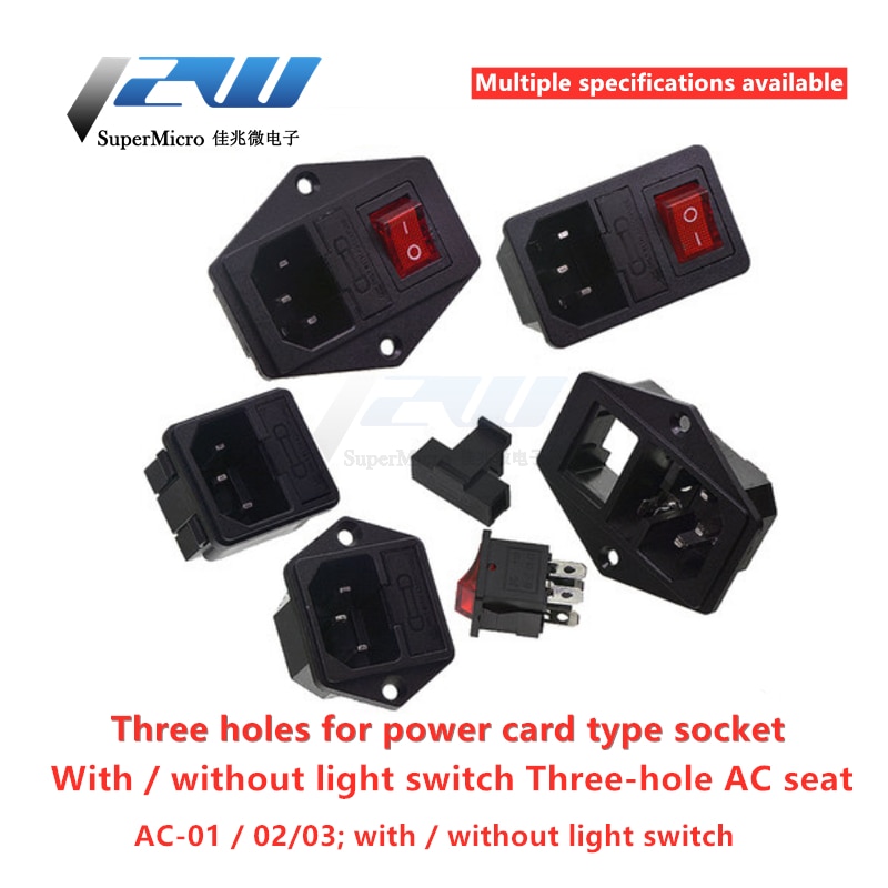 Input Connector 10A 250VAC 3-Pin Iec320 C14 Stekker Met Red Light Rocker Switch 10A Mannelijke Connector