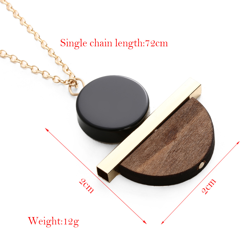 Geometric Circular Resin Wood Vintage Pendant Gold Alloy Chain Long Necklace Unisex Jewelry Pendant Necklace Free Ship