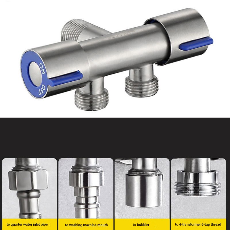 ULA 304 Stainless Steel Three-way Water Valve One Inlet and Two Outlet Valve with Double Switch Double Outlet Water Fill Valve