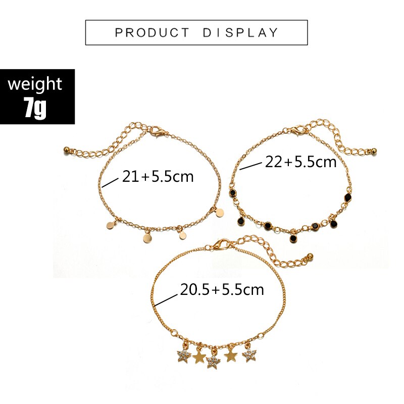HuaTang Boho Multilayer Crystal Star Pendant Chains Bracelet Set Multilayer Sequin Female Cuff Bangle Beach Jewelry 3996