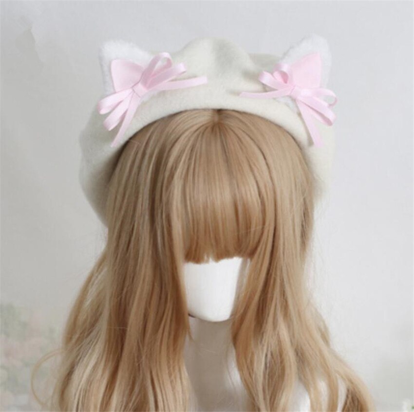 Kawaii Vrouwen Hoed Baret Wol Leuke Kat Oren Hoed Winter Warm Cap Lolita Hoofd Slijtage D1046: color 15