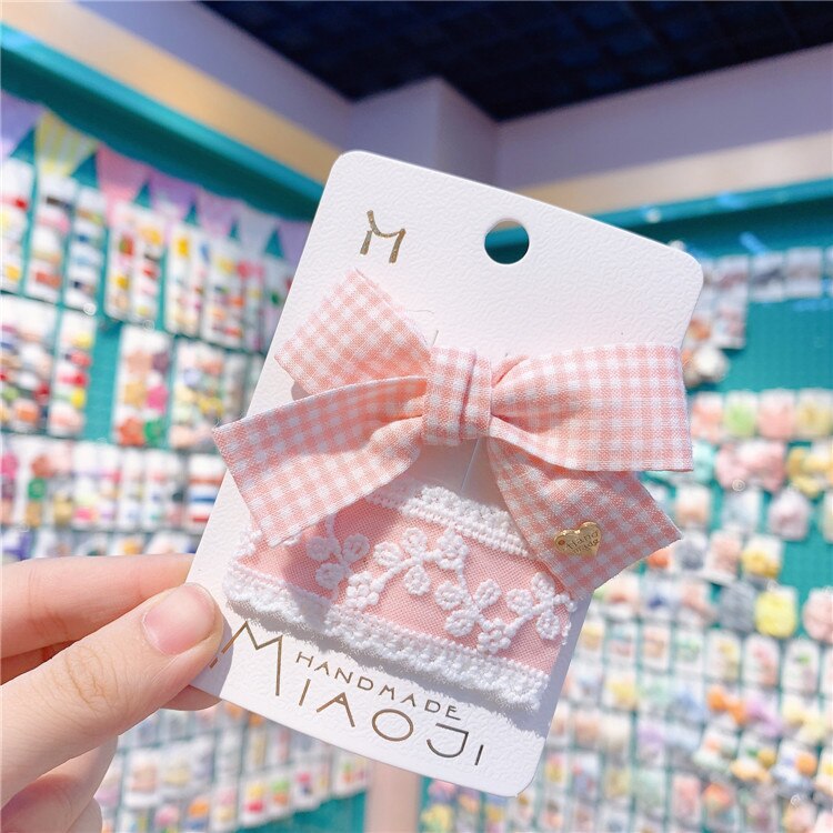 Koreanische Friseur freundlicher Kleine Gitter Bogen Haarnadel Nette Mädchen Bestickte Spitze Spitze Bb Clip Geburtstag Mädchen Haar Stift