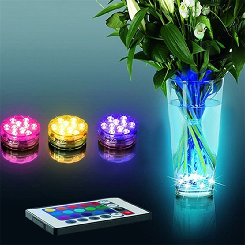 10Led Remote Controlled RGB Submersible Light Battery Operated Underwater Night Lamp Outdoor Vase Bowl Garden Ambient Light