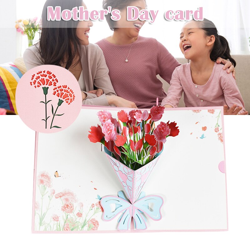 Carnation Handmade 3D Pop Up Thank You Card Thanksgiving Cards Mother's Day Greeting Cards With Envelope for Mom DN: Default Title