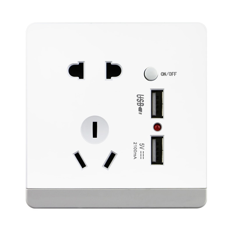 China ccc Standard Wall socket,86 Style Plug adapter Outlet,Flame retardant PC, Five hole two usb Socket,AC 220-250v