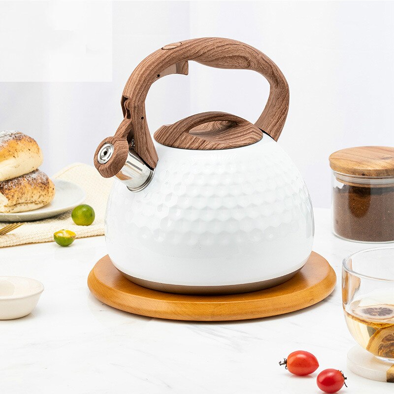 3l anti-skålde kokekar kaffe tekanne automatisk plystring rustfritt stål til gasskomfyr med trehåndtak stor kapasitet