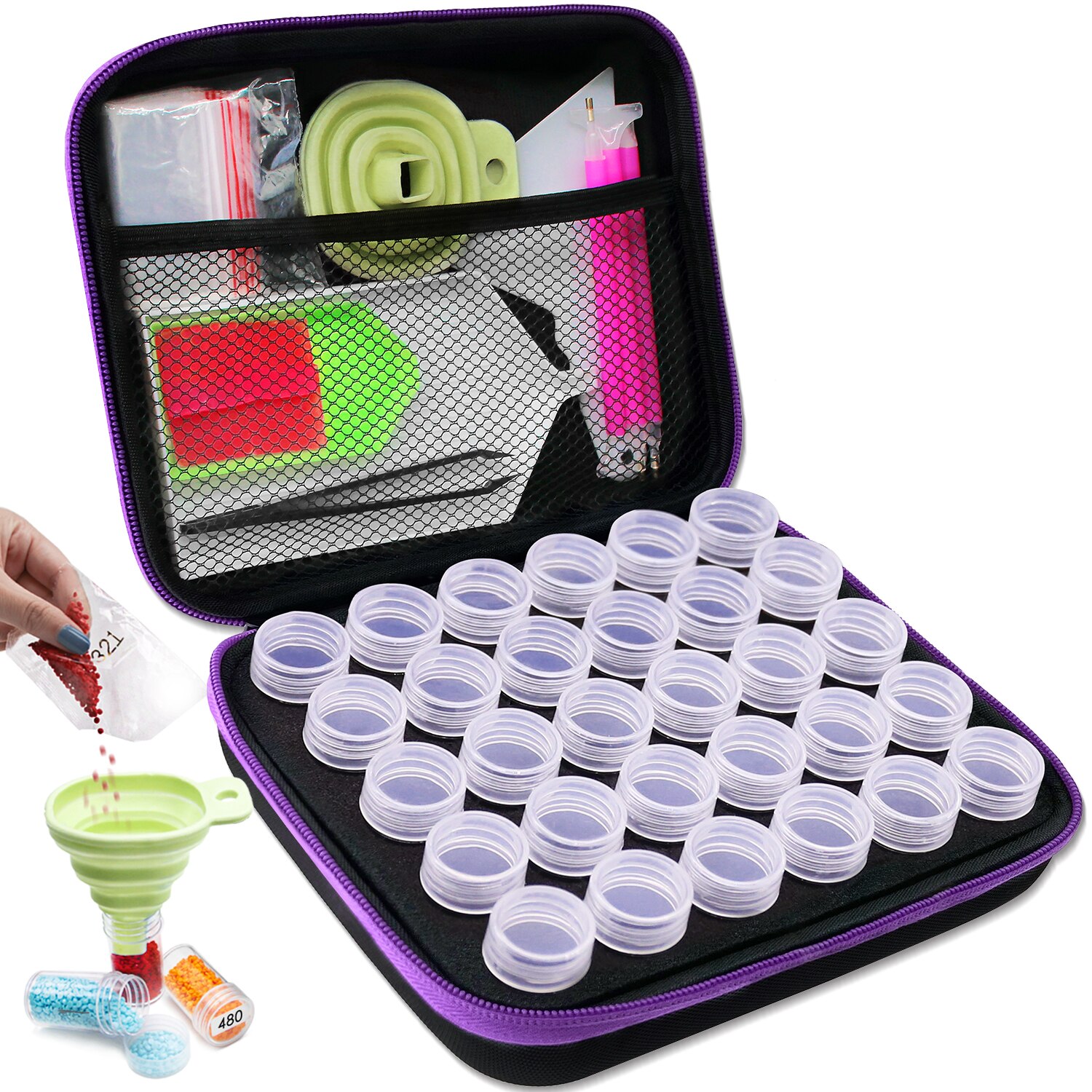Diamond Painting Storage Box Container 120/60/30/15/7 Slots with Accessories Tools Kits for Beads Diamonds Rhinestones Storage: 30 Slots Tool Set