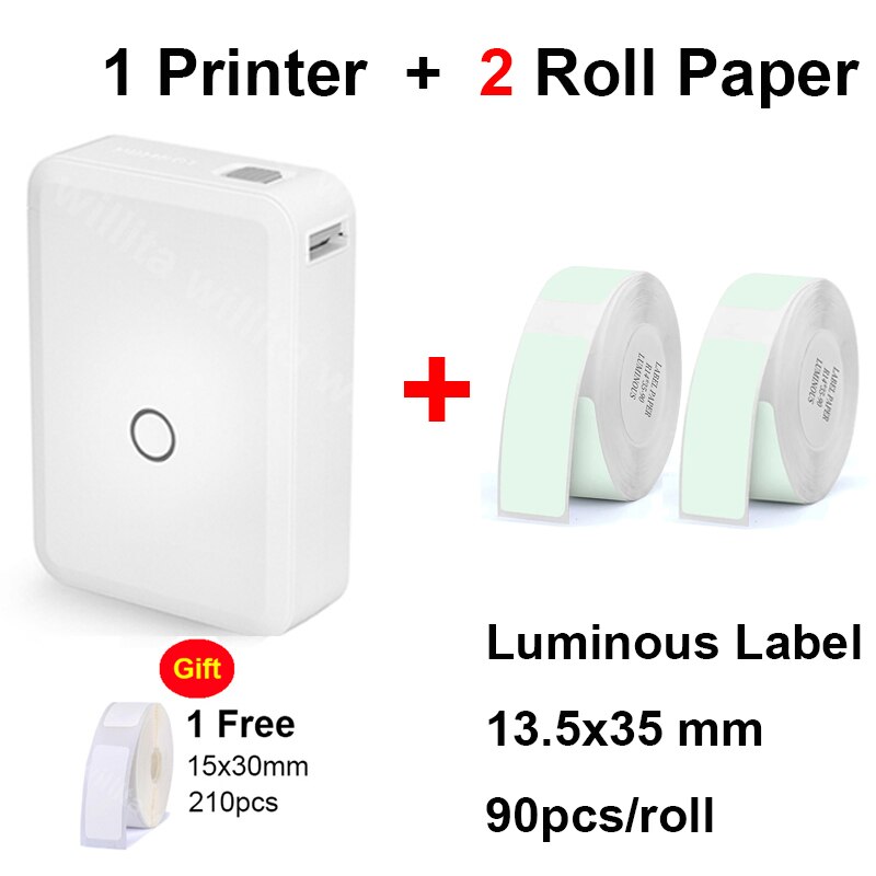 Niimbot D110 D11 Labeling Machine Printer Luminous D110 Label Paper Luminous D110 Label Sticker Printer Switch Sticker Printer: Printer Add 2 Roll