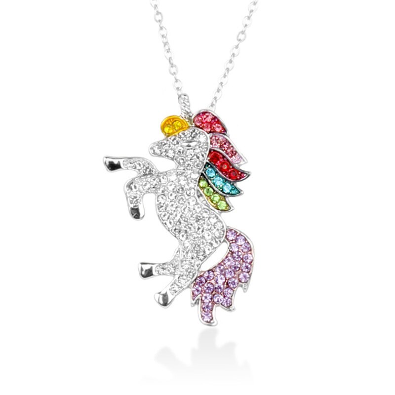 Lindo collar con unicornio de de dibujos animados caballo accesorios de joyería para niñas niños mujeres Animal colgante pulsera Set: Necklace Silver