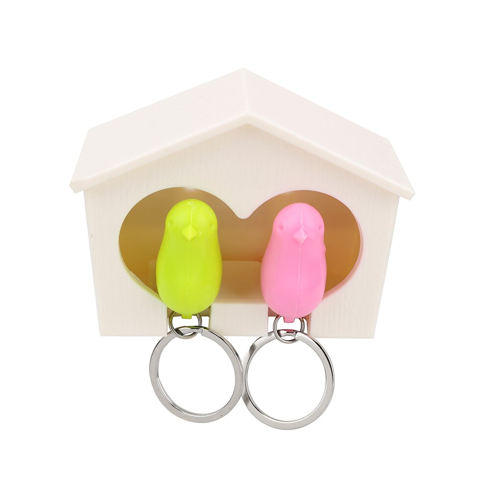 Dubbel vogelnest mussenhuis aan de muur te bevestigen sleutelhanger voor koppels sleutelhangerhouder sleutelorganizer vogelfluitje opbergrek: Wit