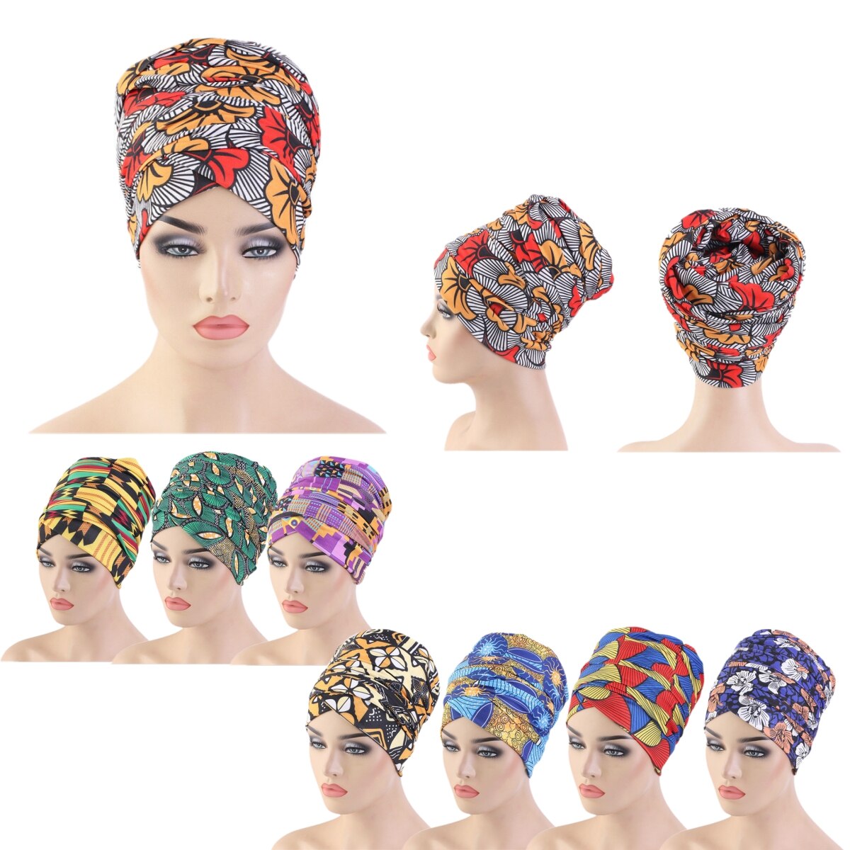 Ladies Headwear African Style Ladies Wrap Headscarf Ethnic Style Baotou Cap African Print Pattern Turban Hats Multicolor