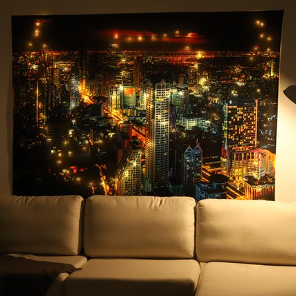 Night Mountain 3D Print Tapestry Christmas Led Star Lights Mounting Accessories Wall Hanging Wall Cloth Decorative