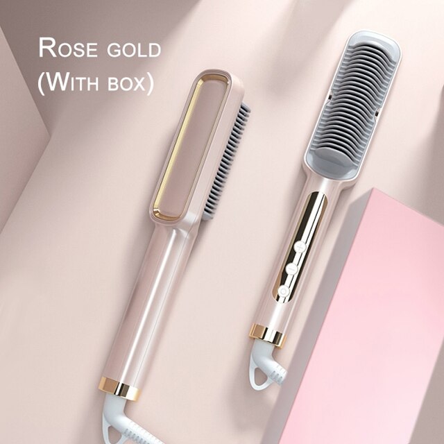 Comb Electric Hair Straightening Brush Anti-scalding Hair Straightening Comb Fast Heated Flat Iron Ceramic Hair Curler Curl: Gold / UK