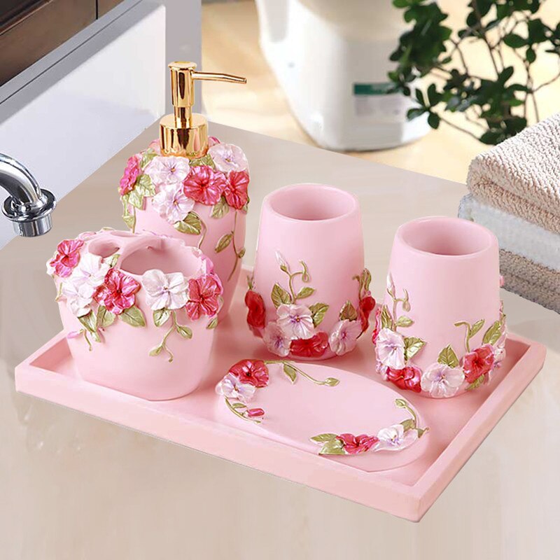 Juego de baño de cinco piezas, accesorios de lavado europeos, Kit de suministros de baño, conjunto de de boda, bandeja de baño, espejo de maquillaje, pañuelos