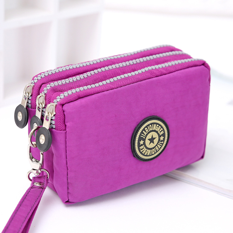 Cartera portátil con tres cremalleras para mujer, Mini bolso de gran capacidad, bolso de maquillaje, monedero, novedad: Blanco
