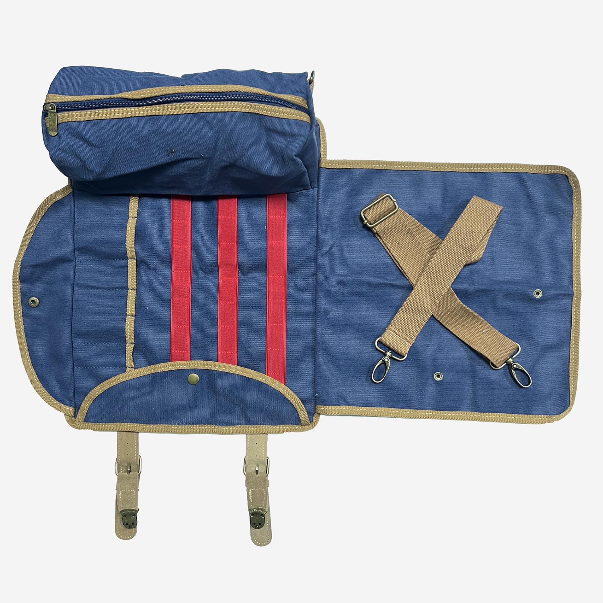 Kit de barman de viaje, bolsa, kit de herramientas para exteriores, práctico kit de herramientas para barman, bolso de lona de piel de vaca, antideslizante y resistente al desgaste: Azul