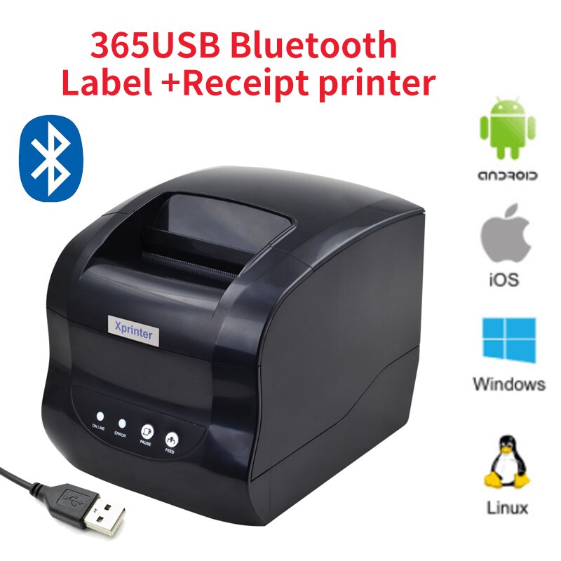 Impresora térmica de etiquetas Xprinter 365B, pegatina de código de barras, impresora de recibos, compatible con 20-80mm, máquina de impresión 2 en 1 para Android iOS Windows