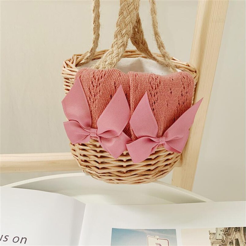 0-8Jahre mädchen kniehohe lange socken kleinkind Baby baumwolle Gittergewebe Band bowknot seite booties socken prinzessin mädchen dacing socken: Koralle / 3 zu 5y