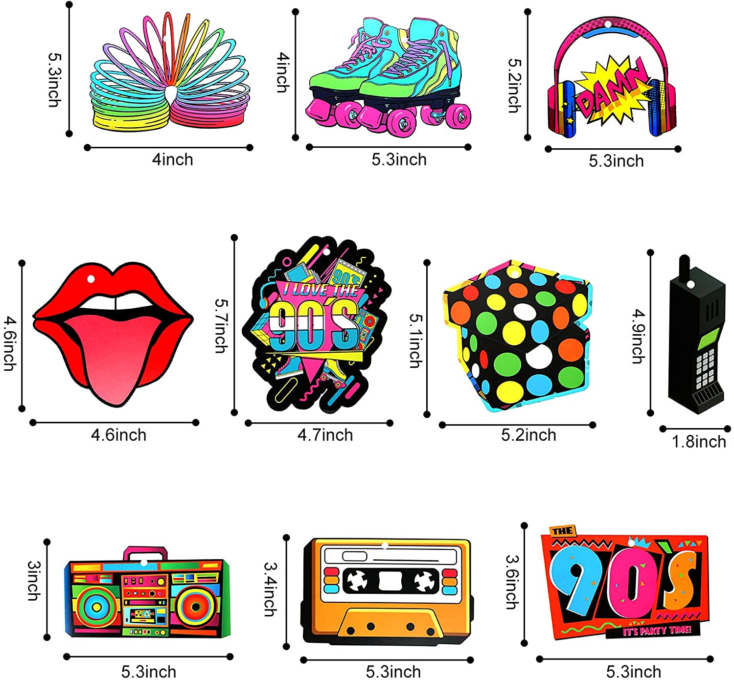 Hip Hop Hanging Swirl Musical instrument Banner Ceiling Shiny Hanging Swirl Decor For 80‘s 90’s Birthday Party Decorations