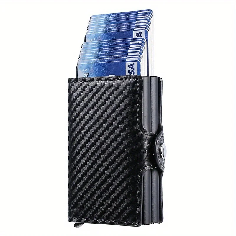 Tarjetero antirrobo para hombre, tarjetero con bloqueo Rfid doble, caja de aluminio de seguridad de cuero, monedero de Metal, tarjetero