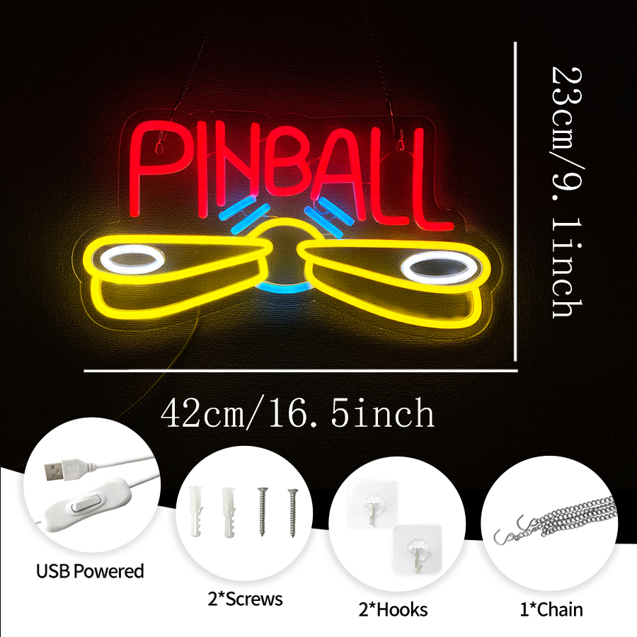 Pinball Neon Sign USB Powered for Wall Decor,LED Light Up Sign for Game Room Club Man Cave Neon Signs Decor Birthday Party