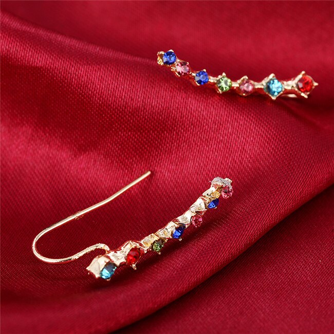 Crystal Rhinestone Ear Cuff Wrap Stud Clip Earrings for Women Jewelry Accessories Long Ear Clip: Colorful